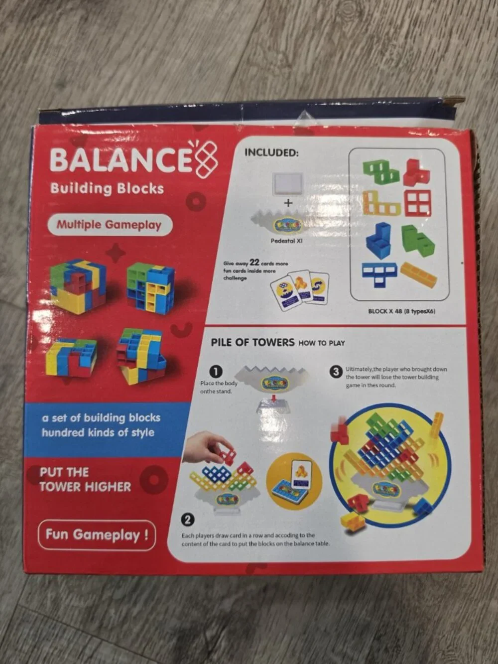 Balance Building Blocks Game For Kids 48 Pcs Colorful Blocks With Stand & Cards